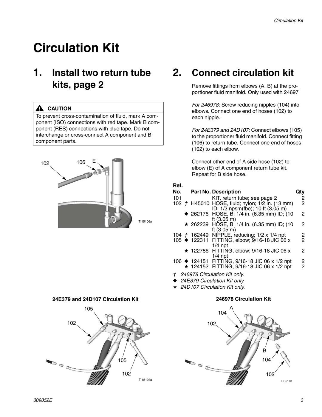 Graco 246477, 246978, 24E379, 24D107, 24D106 Circulation Kit, Install two return tube kits, Connect circulation kit 