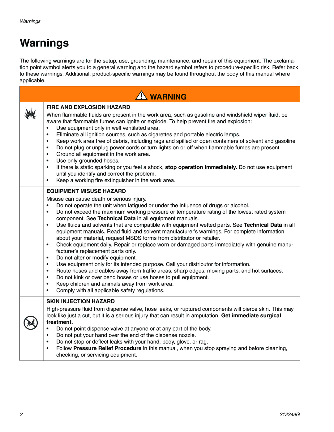 Graco 247444, 247706, 247707, 247574 important safety instructions Fire and Explosion Hazard 