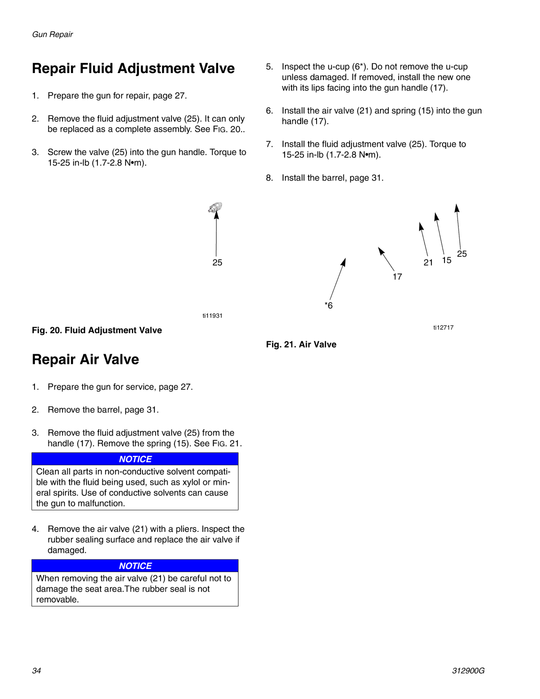 Graco 247937, 247936 important safety instructions Repair Fluid Adjustment Valve, Repair Air Valve 