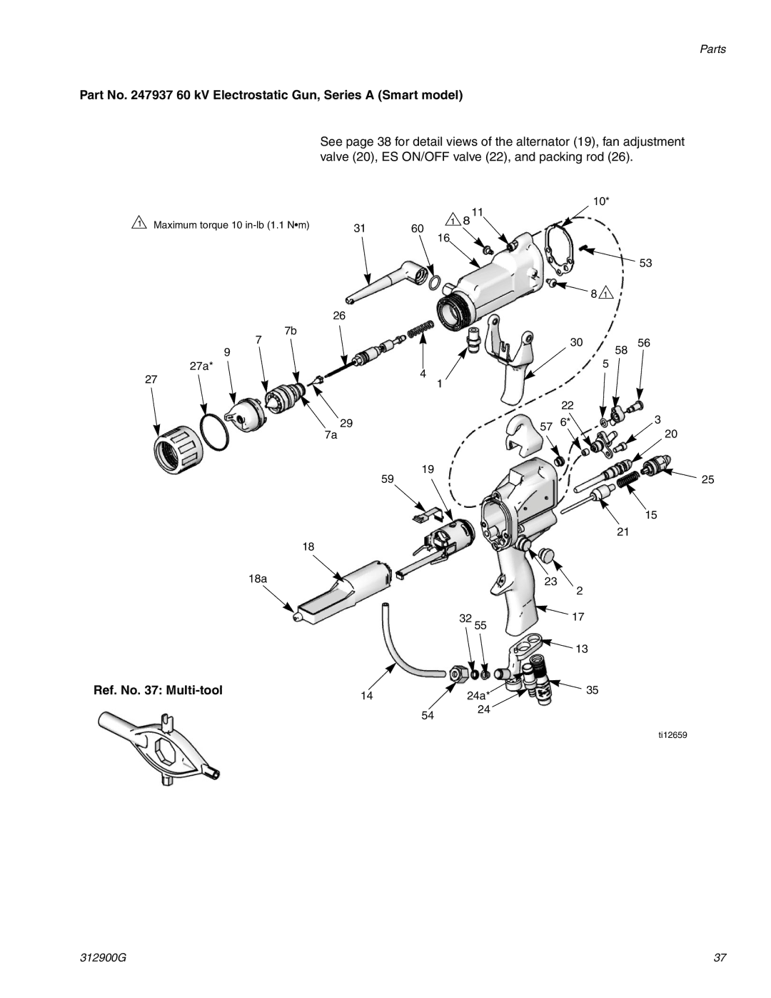 Graco 247936, 247937 important safety instructions Part No 60 kV Electrostatic Gun, Series a Smart model 