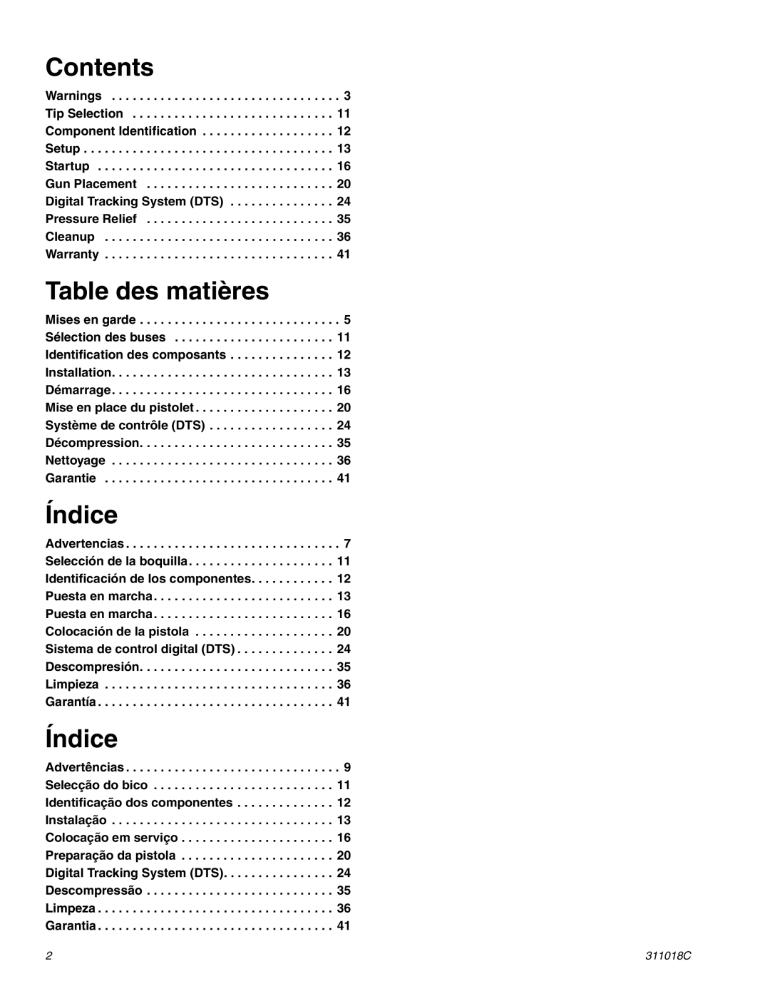 Graco 248870, 248871, 249012, 248873, 249013, 248872 important safety instructions Contents, Table des matières, Índice 