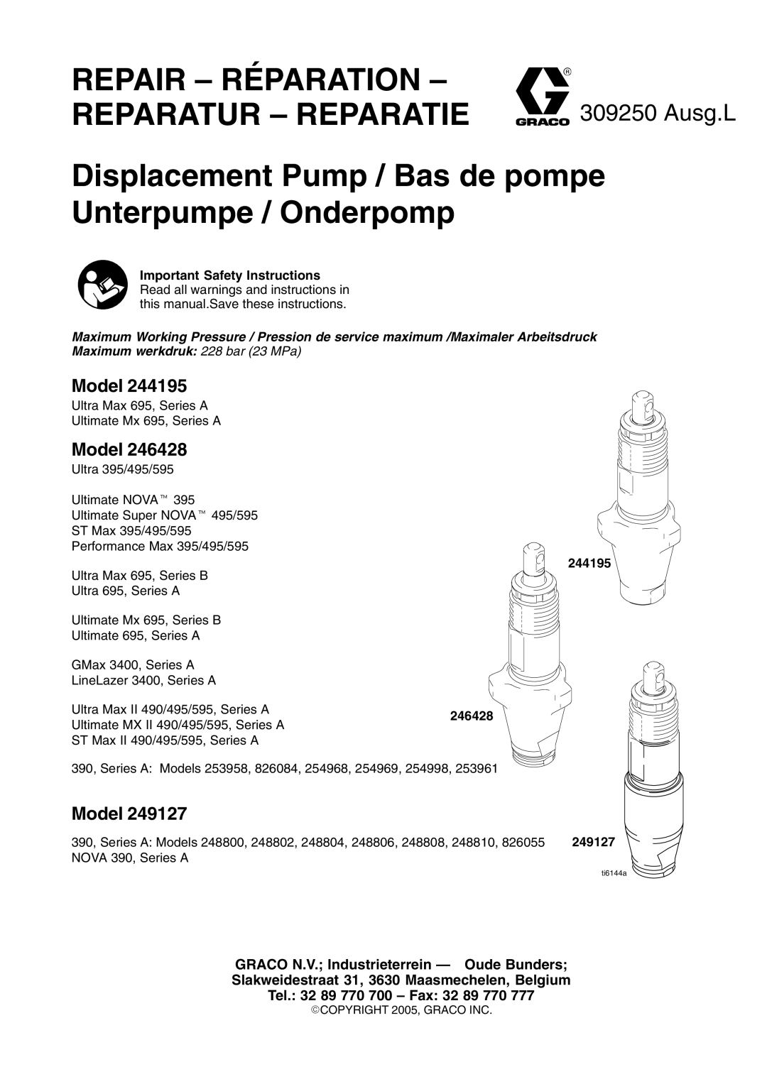 Graco 244195, 249127, 246428 important safety instructions Ultra Max 695, Series a Ultimate Mx 695, Series a 