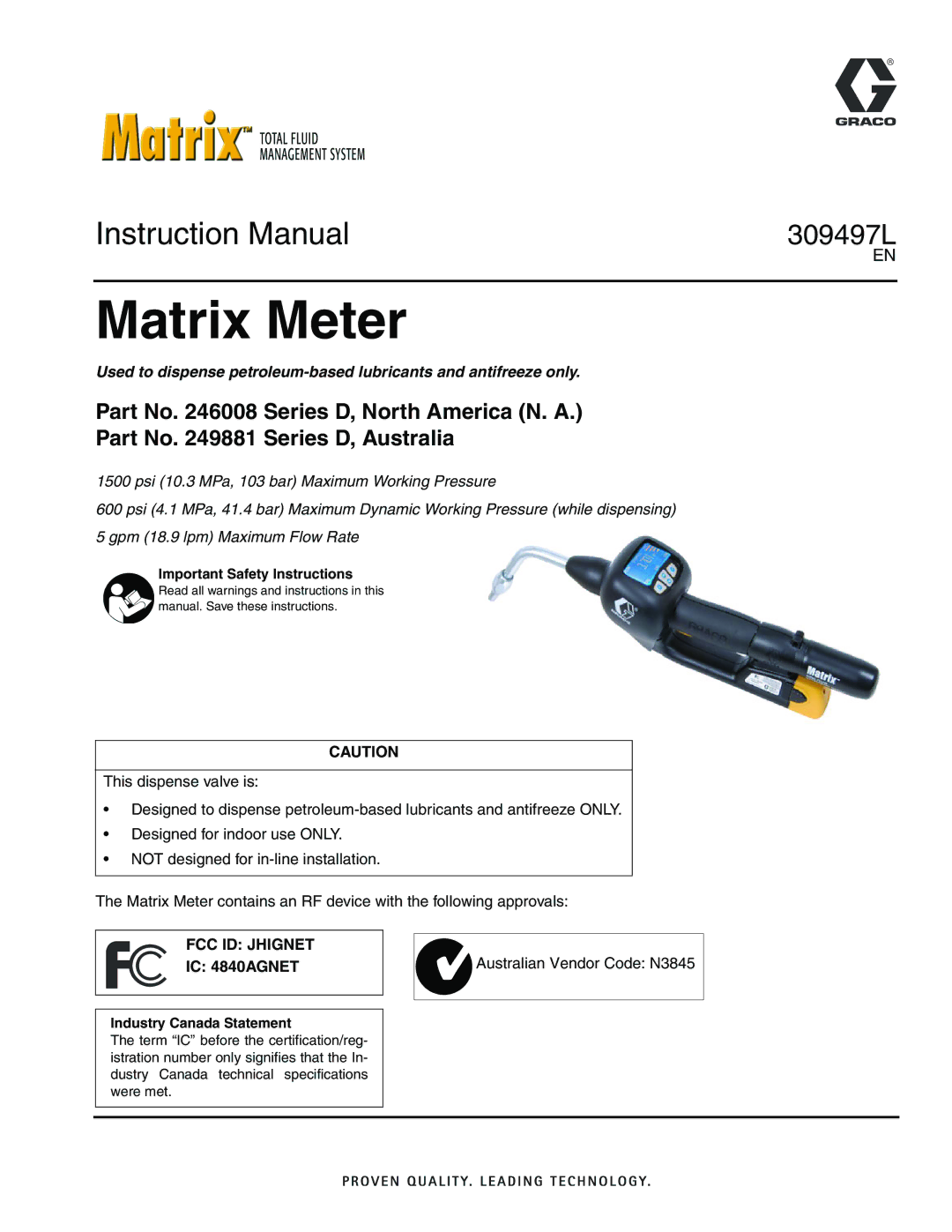 Graco 246008, 249881 instruction manual Matrix Meter 