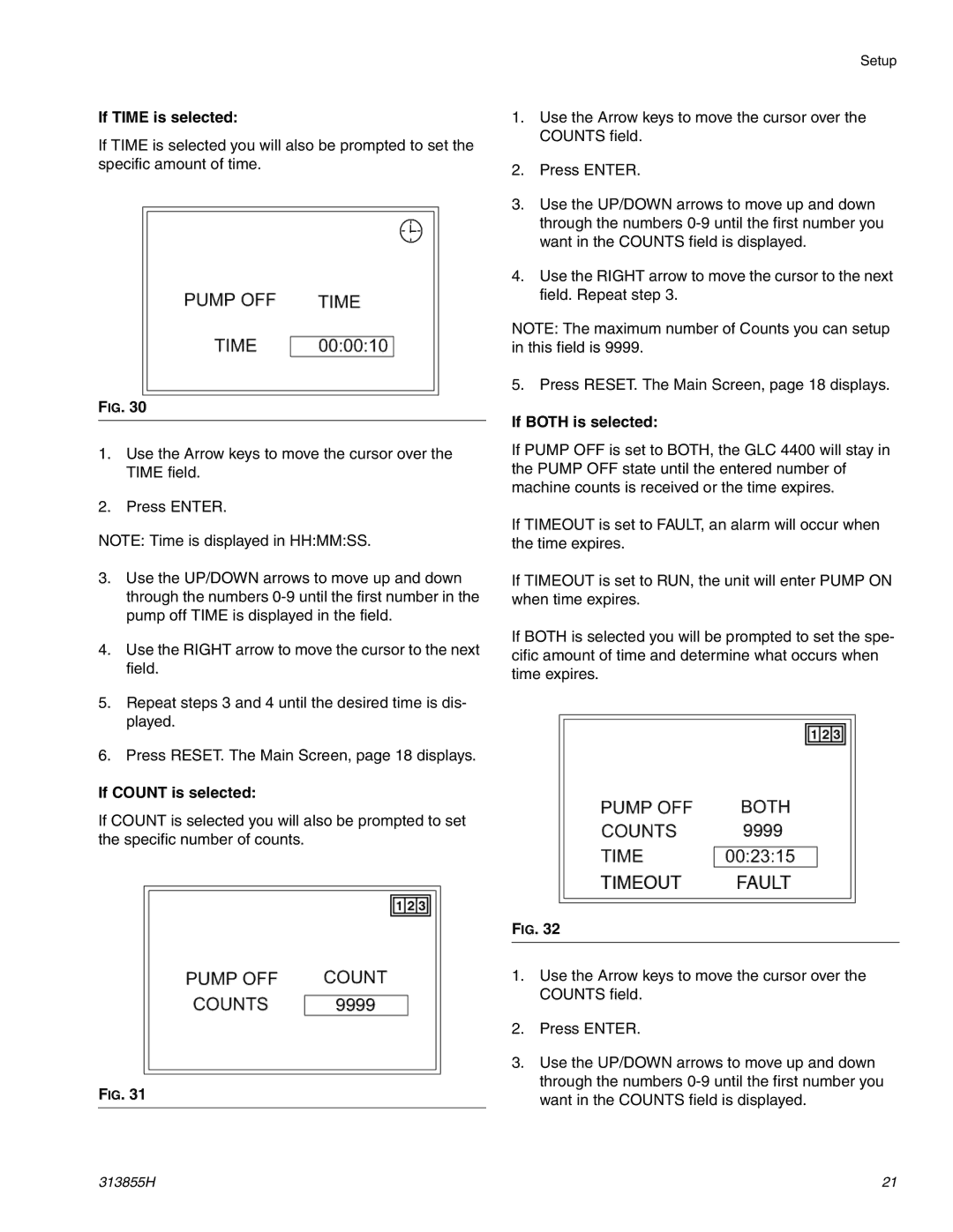 Graco 24B591, 24B596 important safety instructions If Time is selected, If Count is selected, If Both is selected 