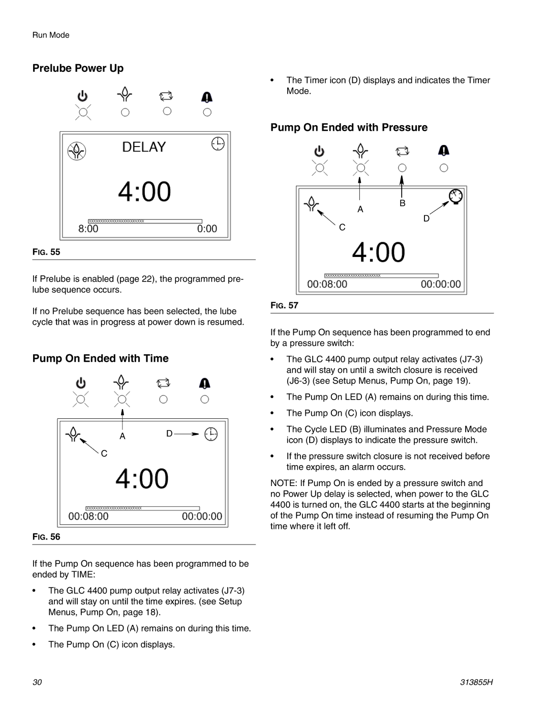 Graco 24B596, 24B591 important safety instructions Prelube Power Up, Pump On Ended with Pressure, Pump On Ended with Time 