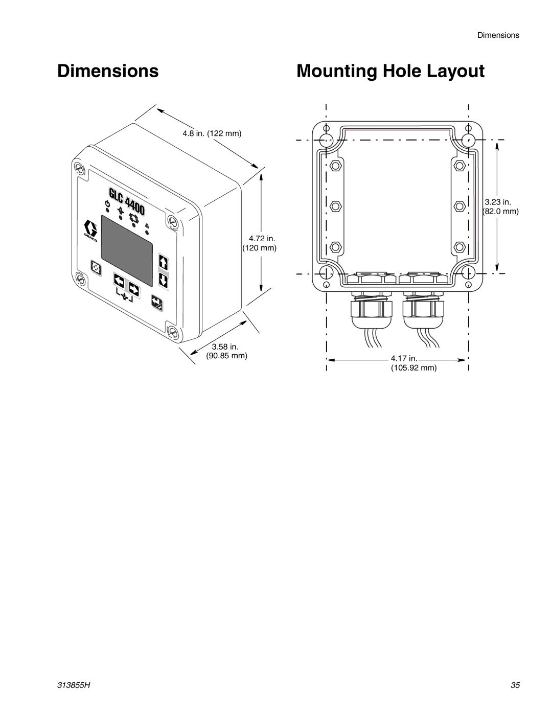 Graco 24B591, 24B596 important safety instructions Dimensions, Mounting Hole Layout 