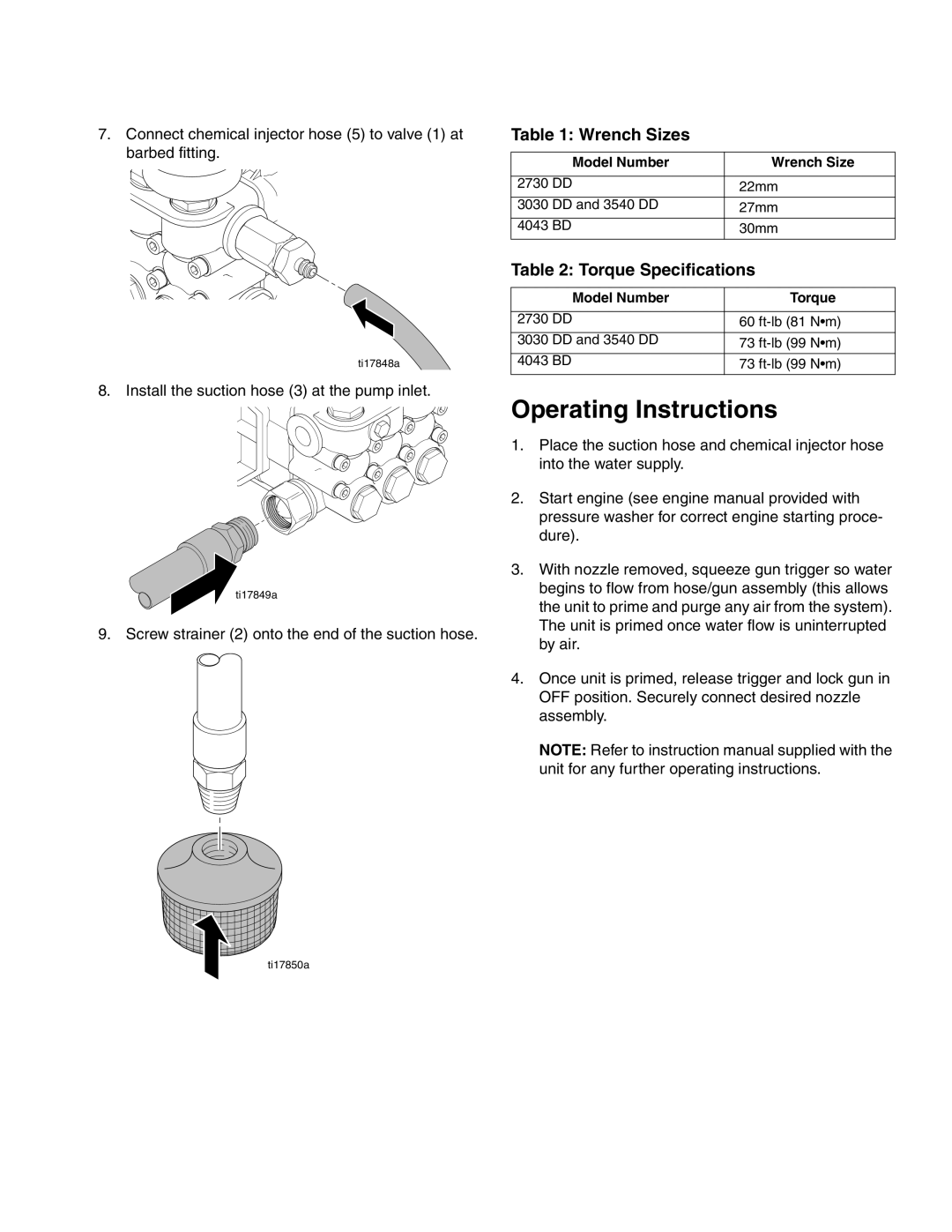 Graco 24F215, 24F214 important safety instructions Operating Instructions, Wrench Sizes, Torque Specifications 