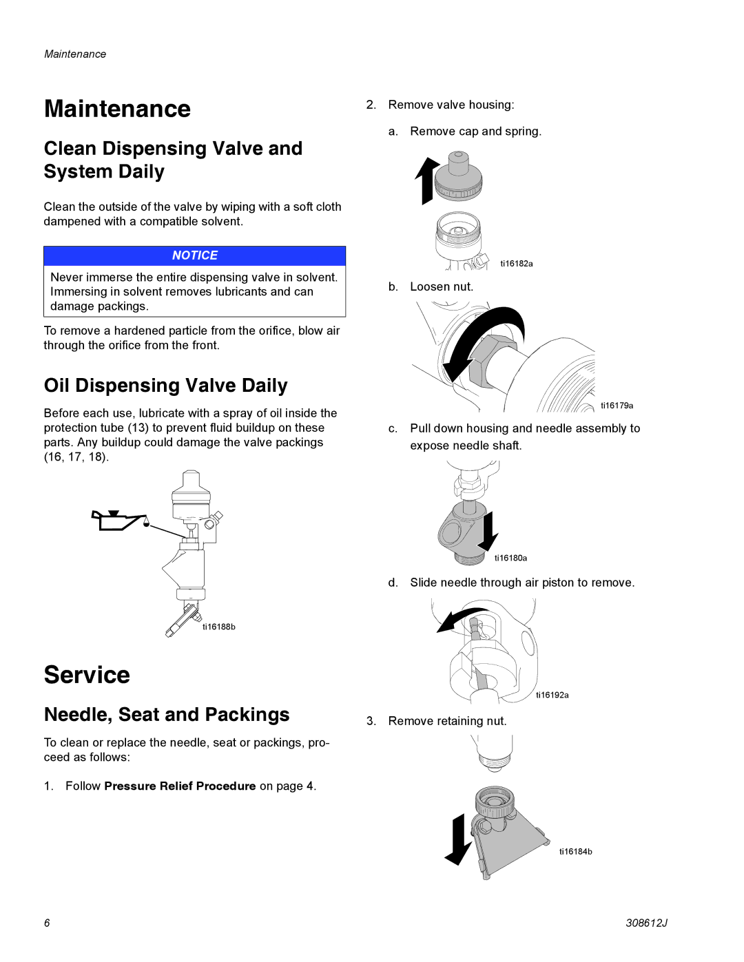 Graco 24G979, 238338 Maintenance, Service, Clean Dispensing Valve and System Daily, Oil Dispensing Valve Daily 