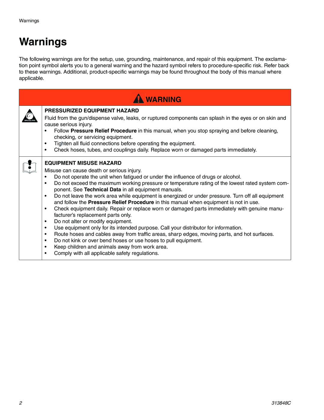 Graco 24B239, 24J817, 24J815, 24B241, 24J814, 24B240, 24B237, 24J816 instruction manual Pressurized Equipment Hazard 