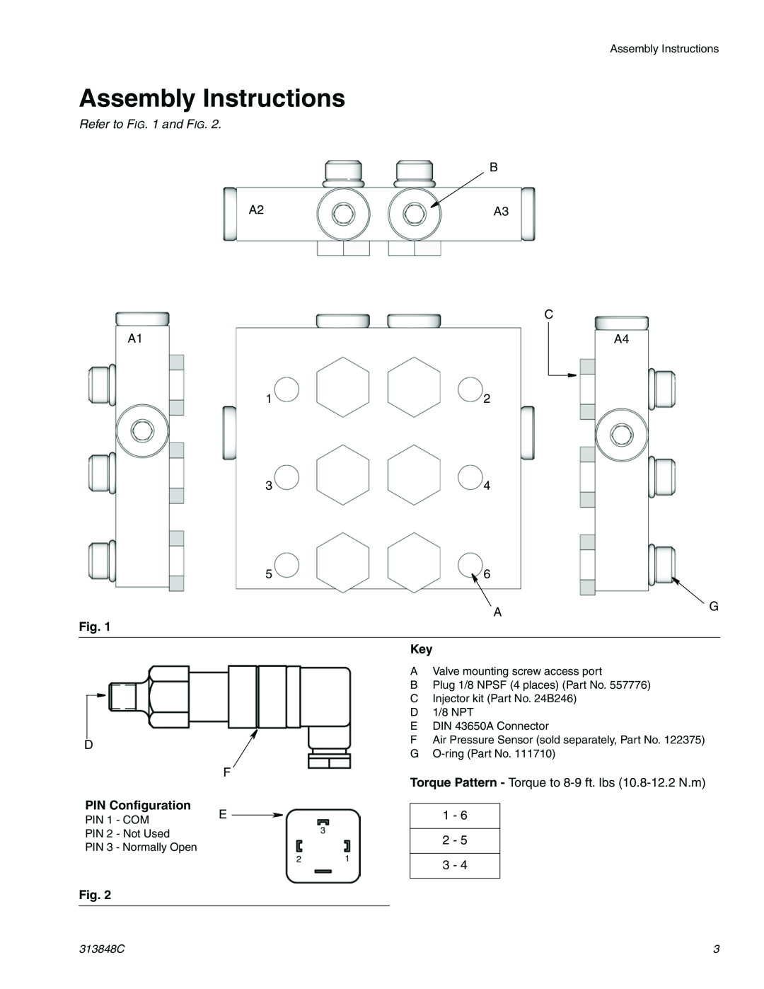 Graco 24B241, 24J817, 24J815, 24B239, 24J814, 24B240 Assembly Instructions, Refer to and FIG, PIN Configuration, 313848C 