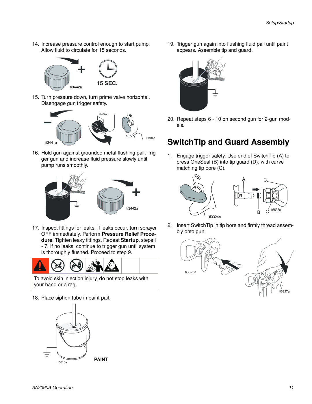 Graco 24K962, 24K961, 24K960, 24M608 important safety instructions SwitchTip and Guard Assembly, 15 SEC 