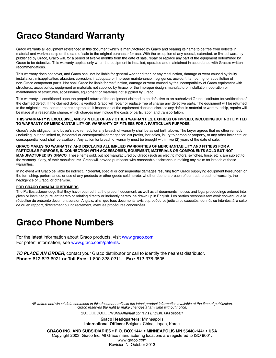 Graco 24M178, 234401 important safety instructions Graco Standard Warranty, Graco Phone Numbers 