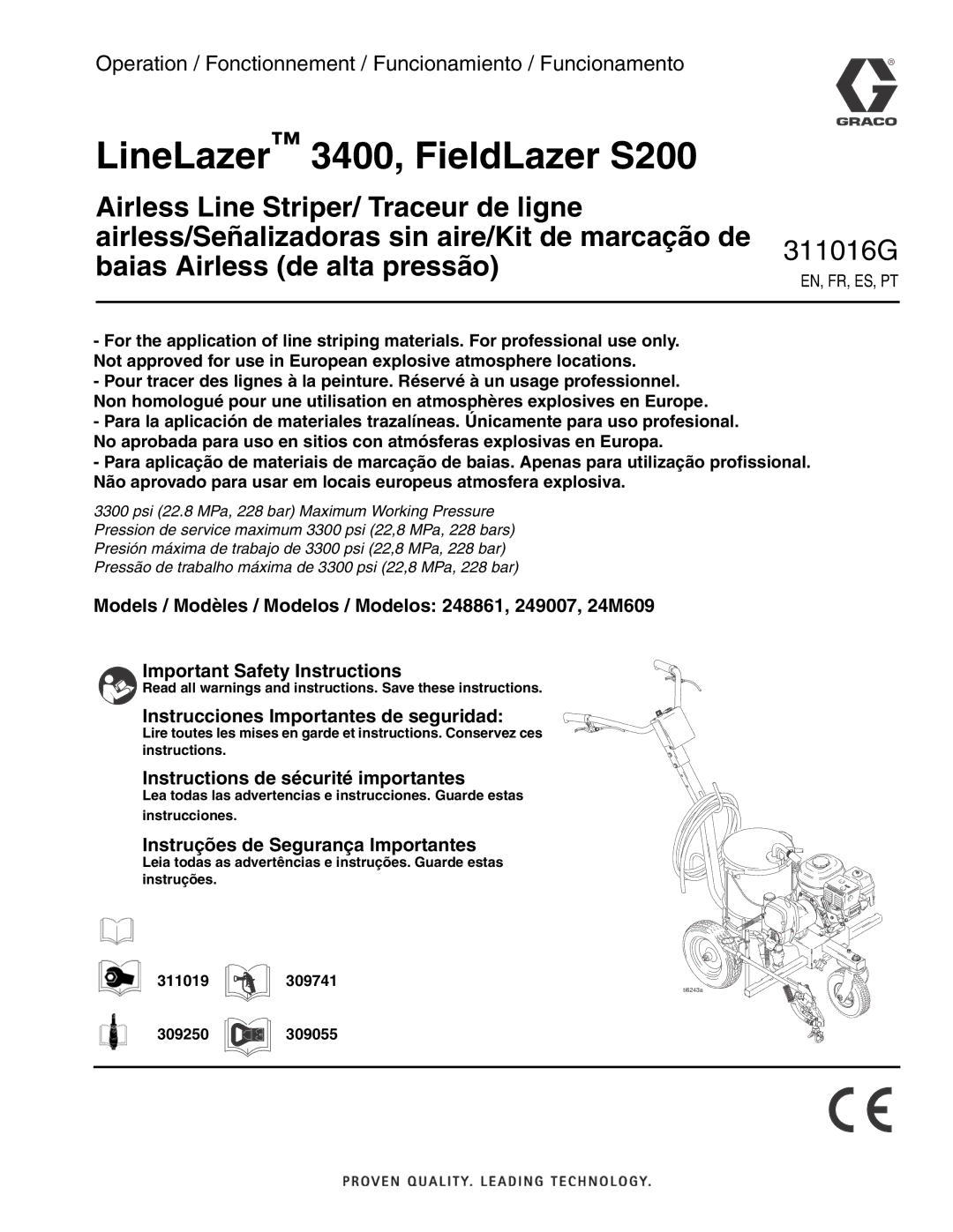 Graco 249007, 24M609 important safety instructions 311019 309741, 309250 309055 