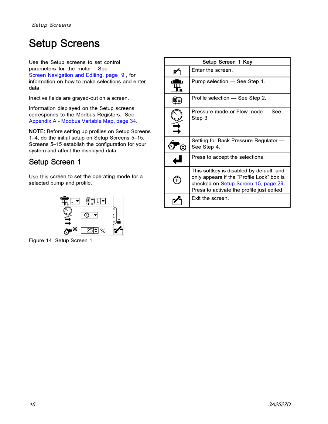 Graco 24P822 important safety instructions Setup Screens, Setup Screen 1 Key 