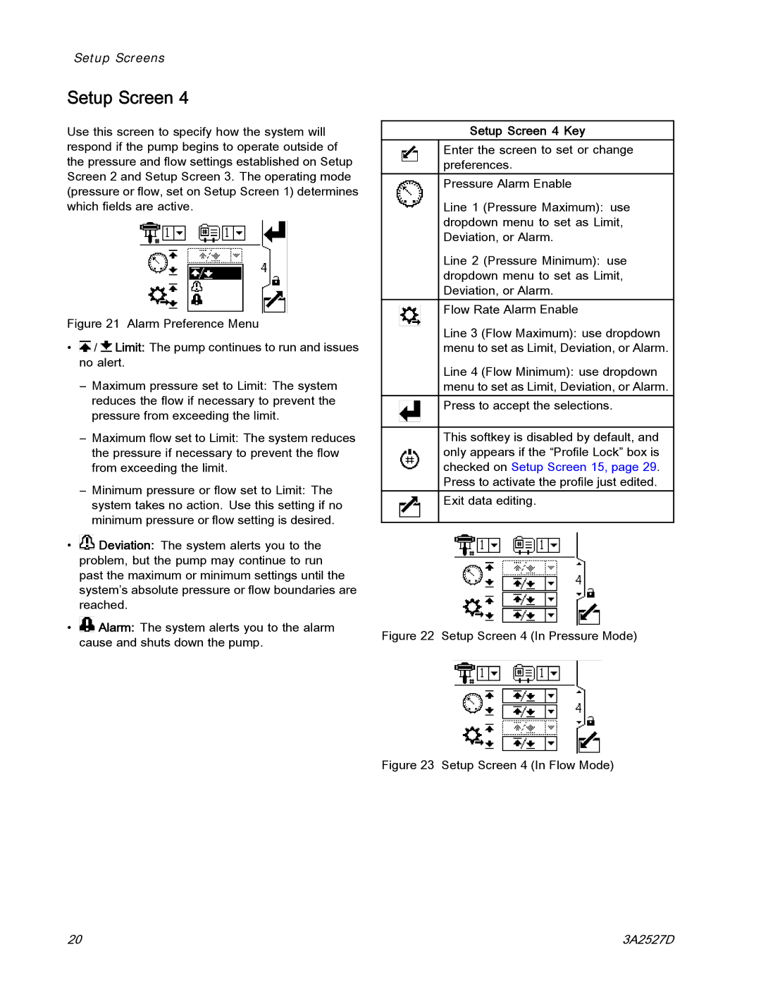 Graco 24P822 important safety instructions Setup Screen 4 Key, Setup Screen 4 In Pressure Mode 