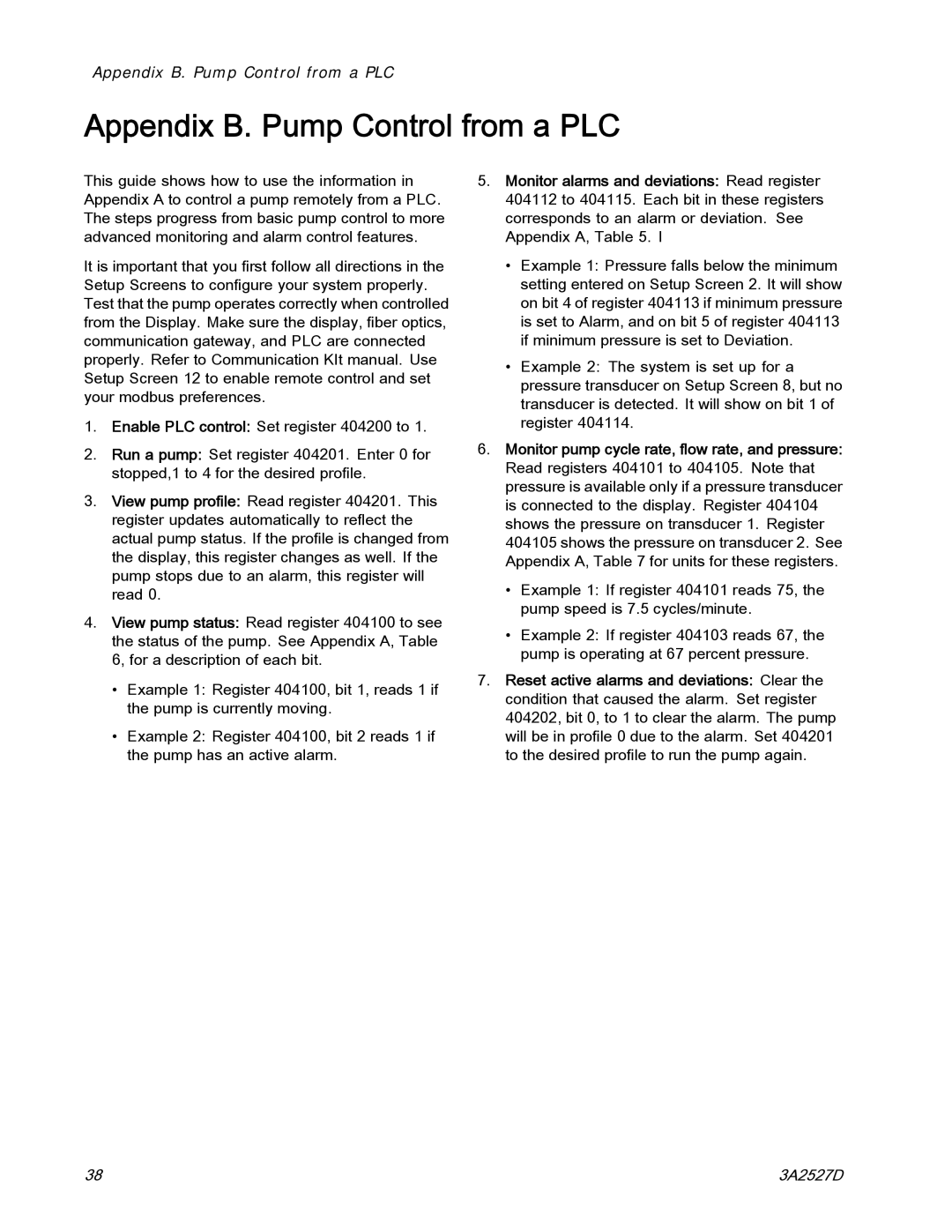 Graco 24P822 important safety instructions Appendix B. Pump Control from a PLC 