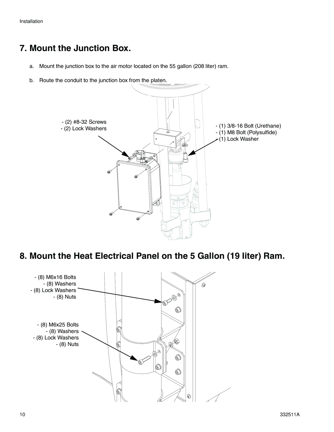 Graco 24R200 operation manual Mount the Junction Box, Mount the Heat Electrical Panel on the 5 Gallon 19 liter Ram 