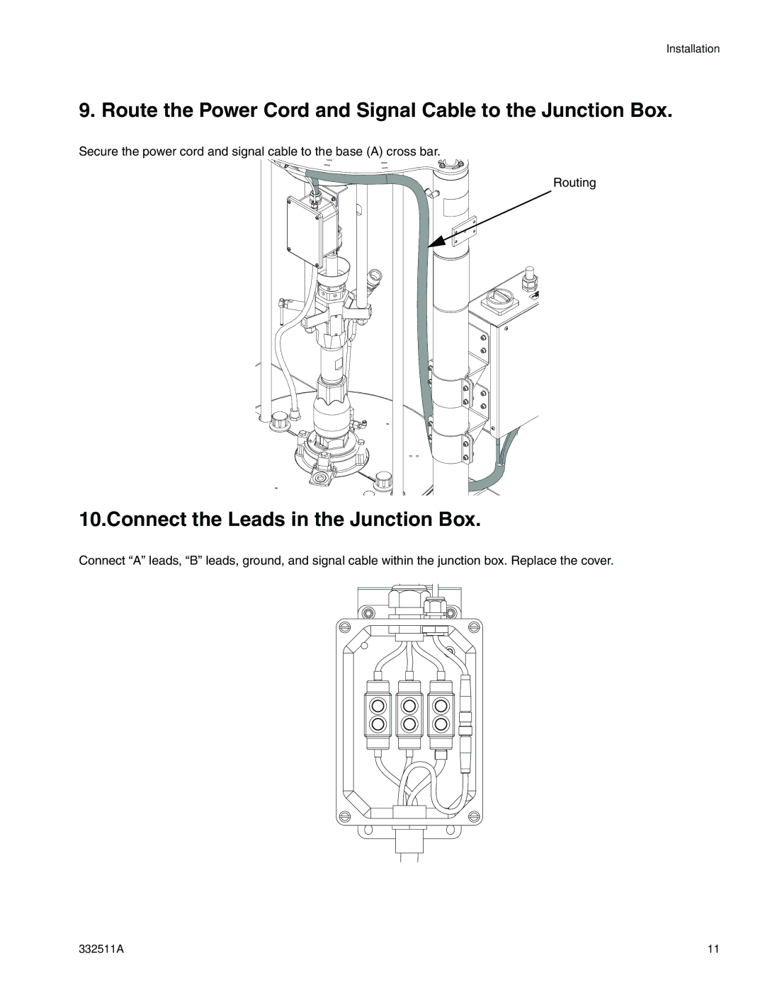 Graco 24R200 Route the Power Cord and Signal Cable to the Junction Box, Connect the Leads in the Junction Box 