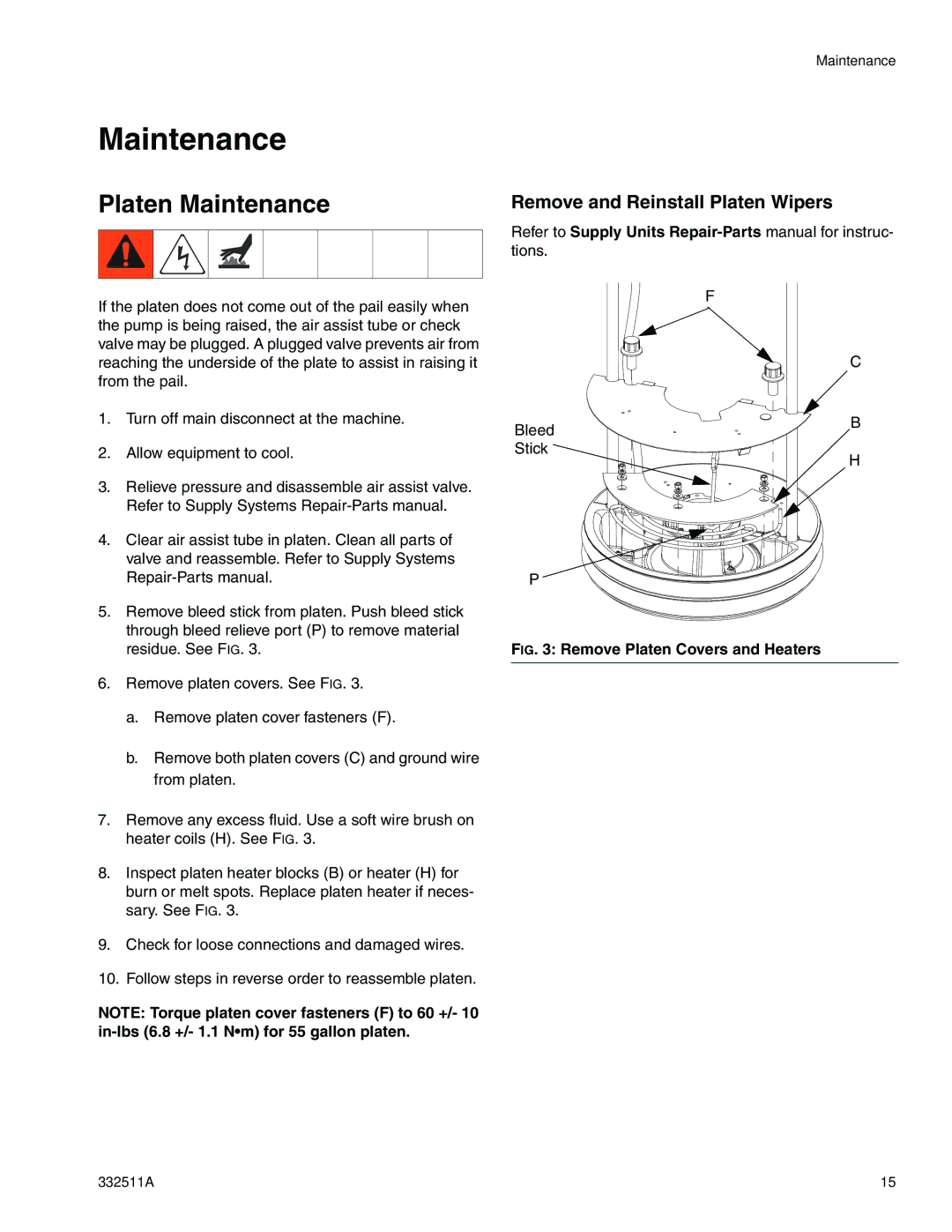 Graco 24R200 operation manual Platen Maintenance 