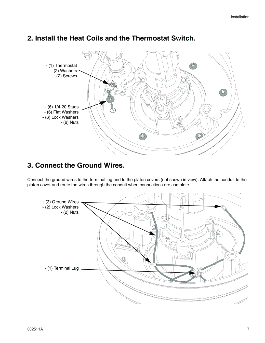 Graco 24R200 operation manual Install the Heat Coils and the Thermostat Switch, Connect the Ground Wires 