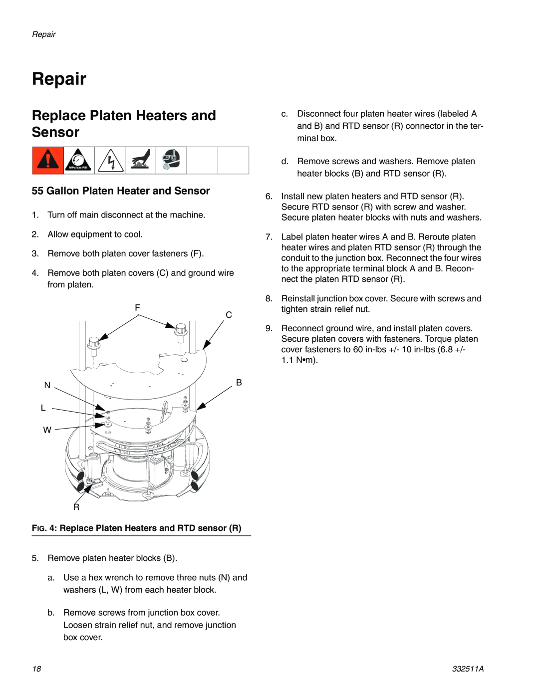 Graco 24R200 operation manual Repair, Replace Platen Heaters and Sensor, Replace Platen Heaters and RTD sensor R 