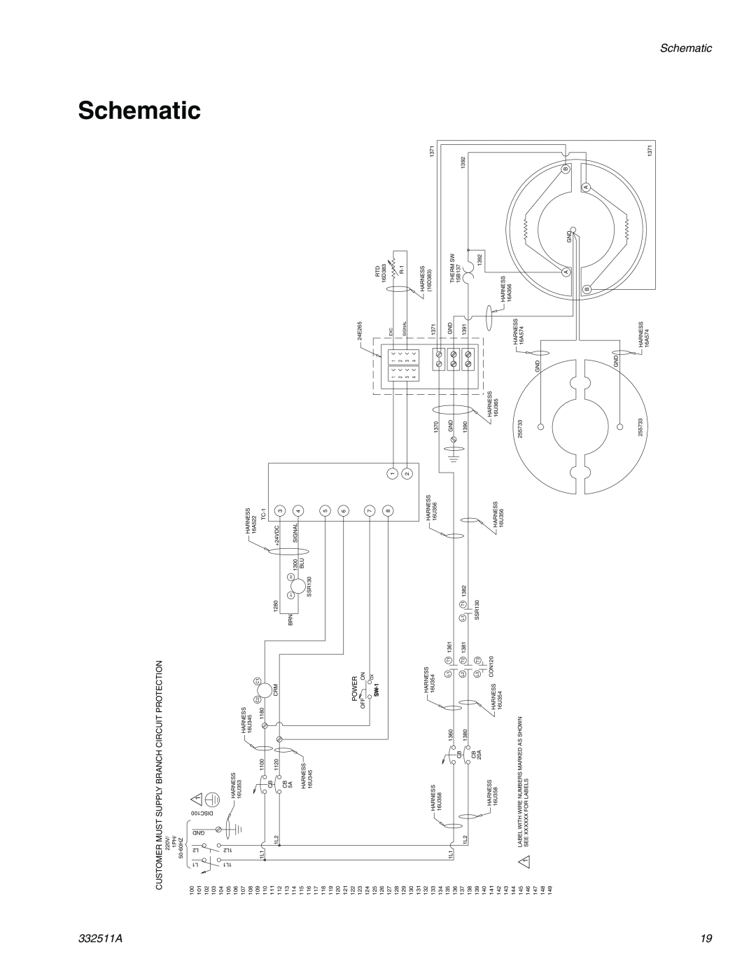 Graco 24R200 operation manual Schematic, 332511A, Customer Must Supply Branch Circuit Protection, Power 