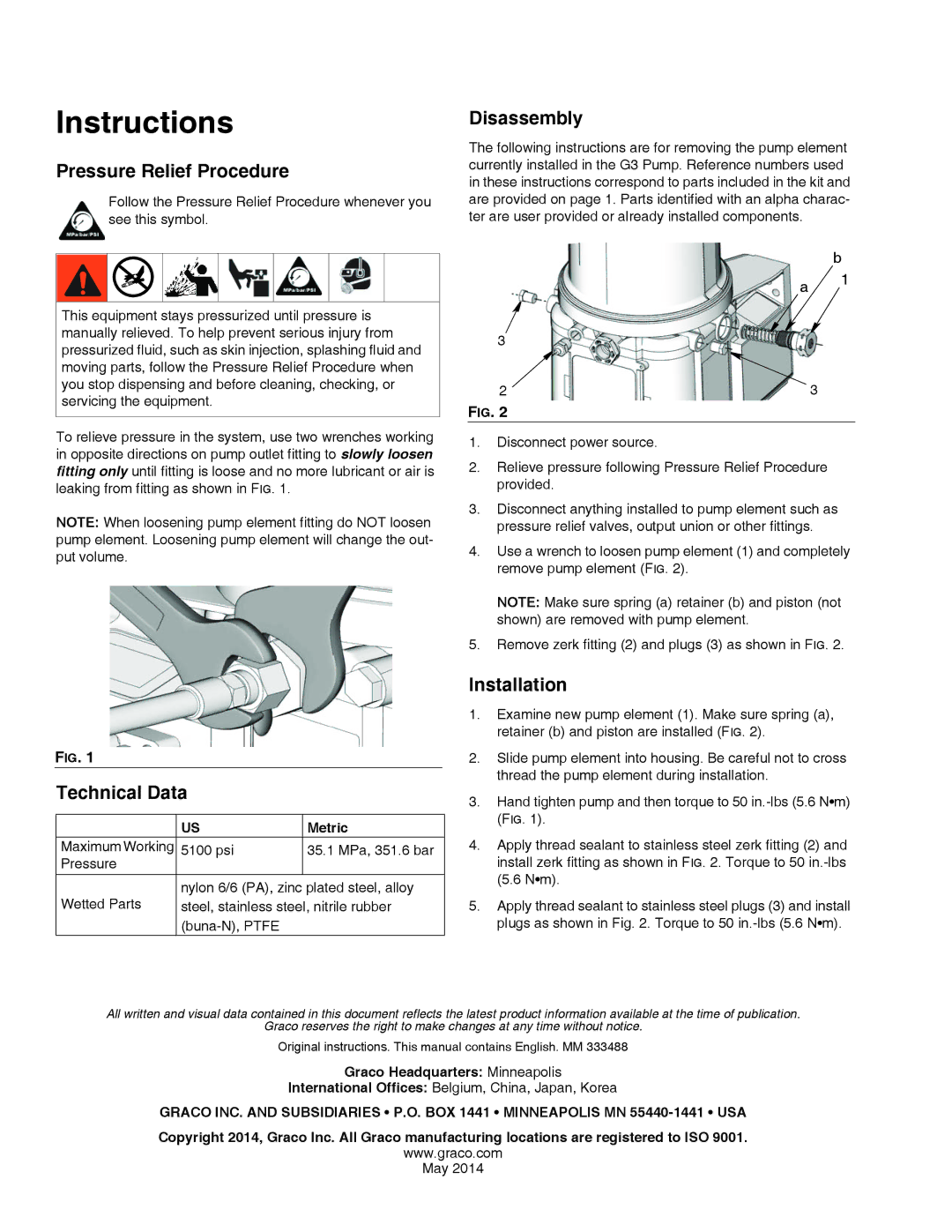 Graco 24V837 important safety instructions Pressure Relief Procedure, Disassembly, Technical Data, Installation 