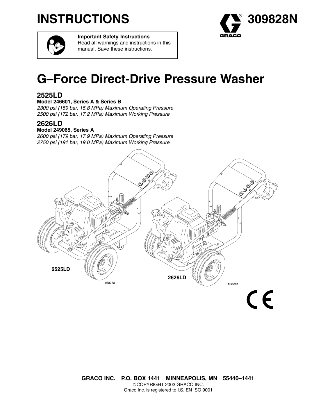 Graco 2626LD, 246601, 249065 important safety instructions 2525LD 