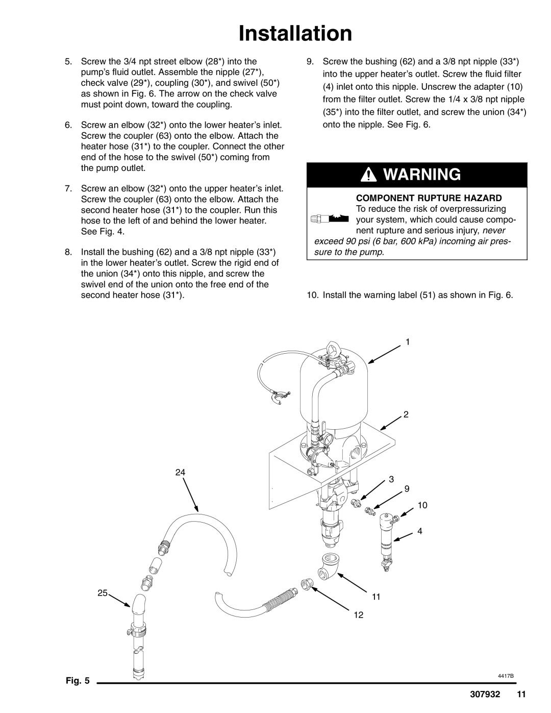 Graco 307932R, 253697, 245186, 245187, 245185 important safety instructions Install the warning label 51 as shown in Fig 