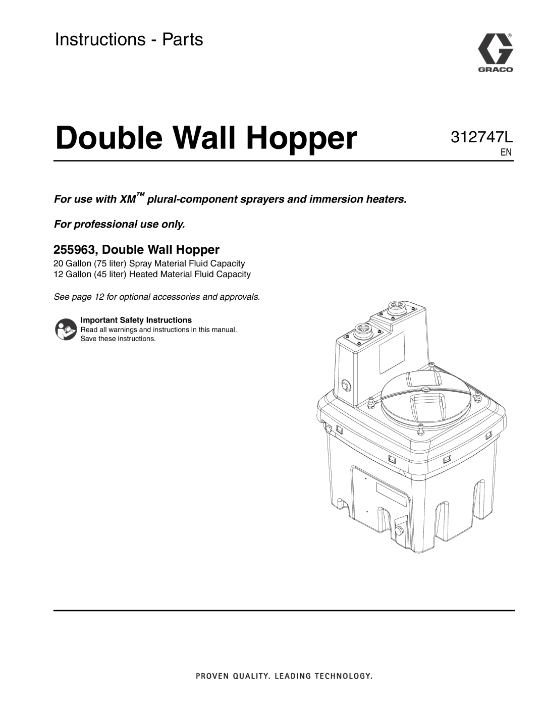 Graco 255963 important safety instructions Double Wall Hopper 