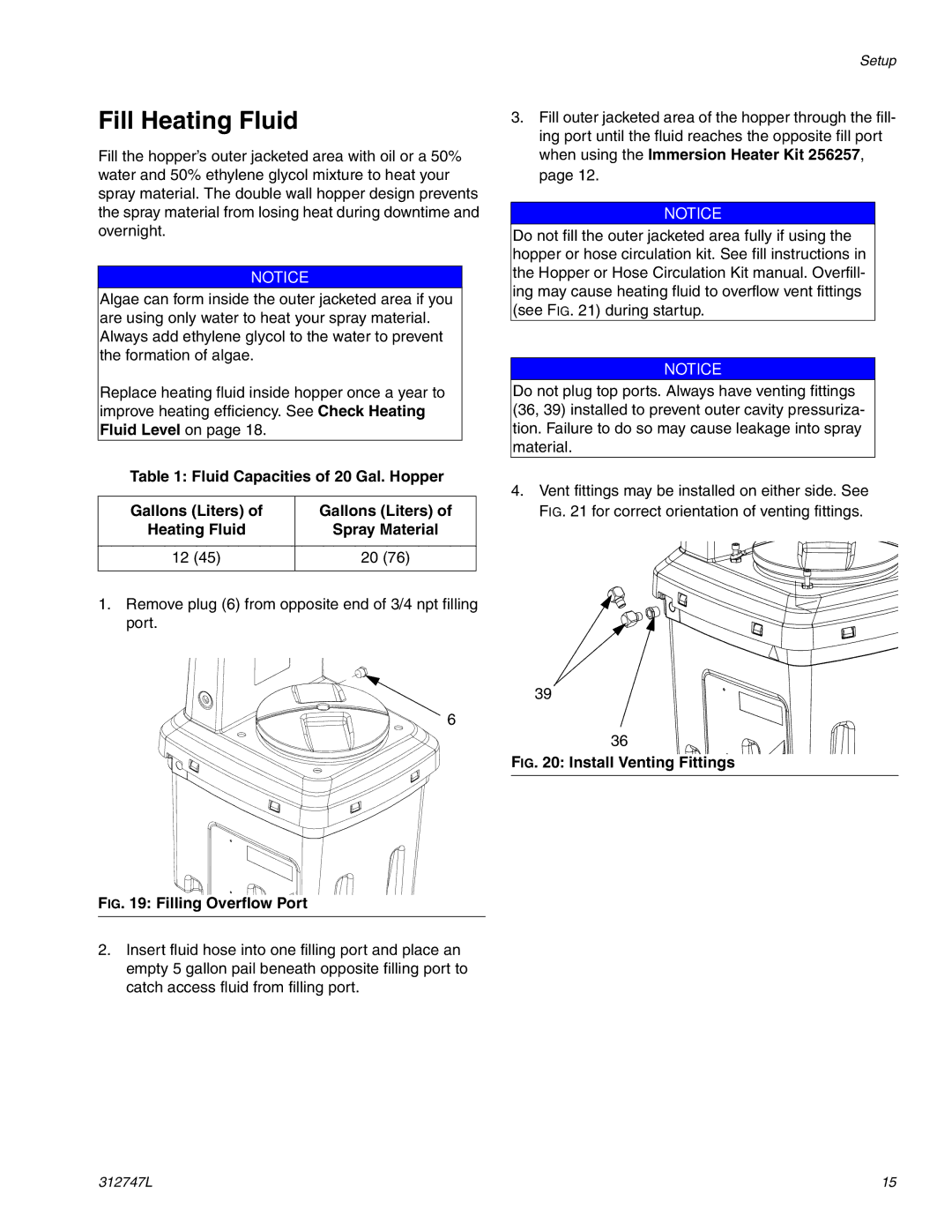 Graco 255963 important safety instructions Fill Heating Fluid, Install Venting Fittings 