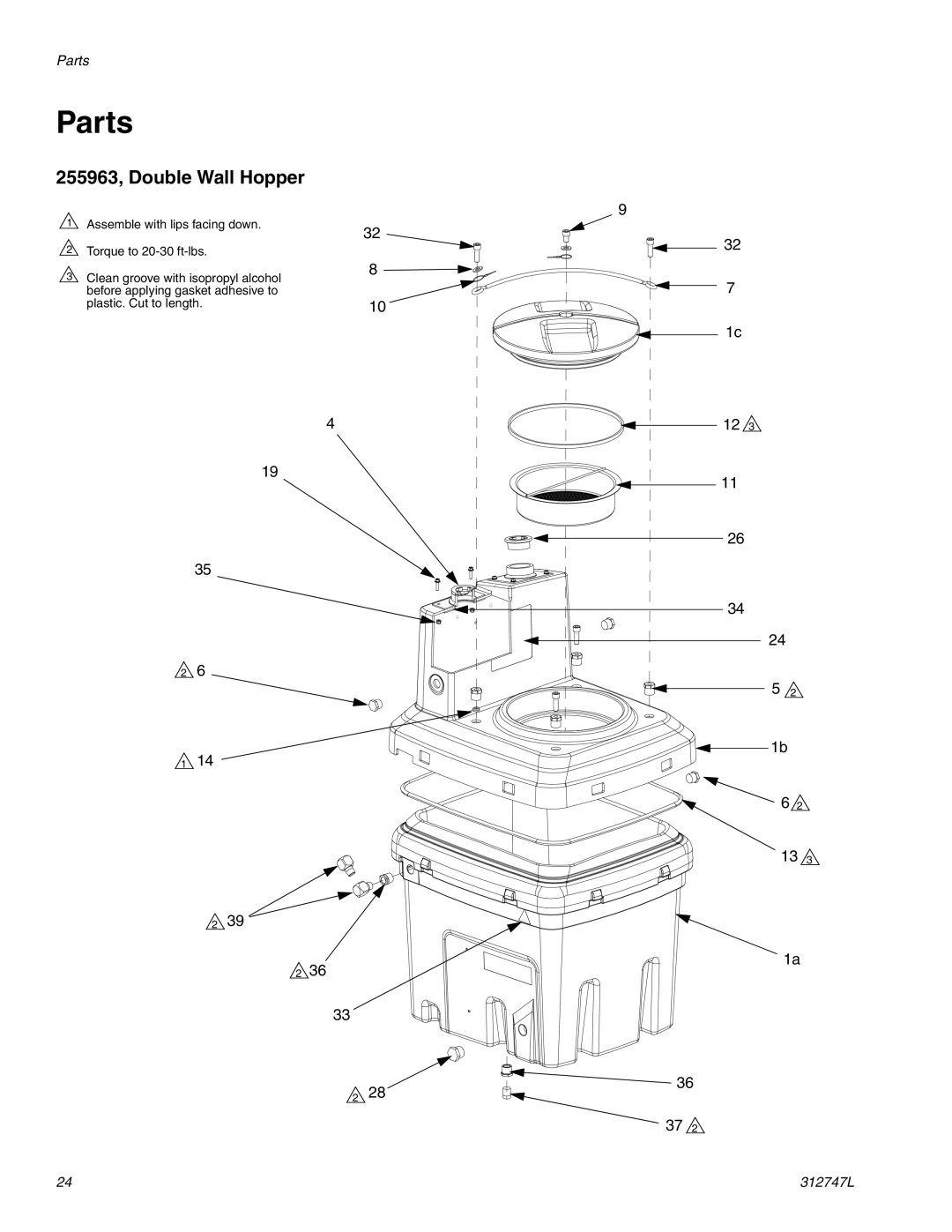 Graco important safety instructions Parts, 255963, Double Wall Hopper 