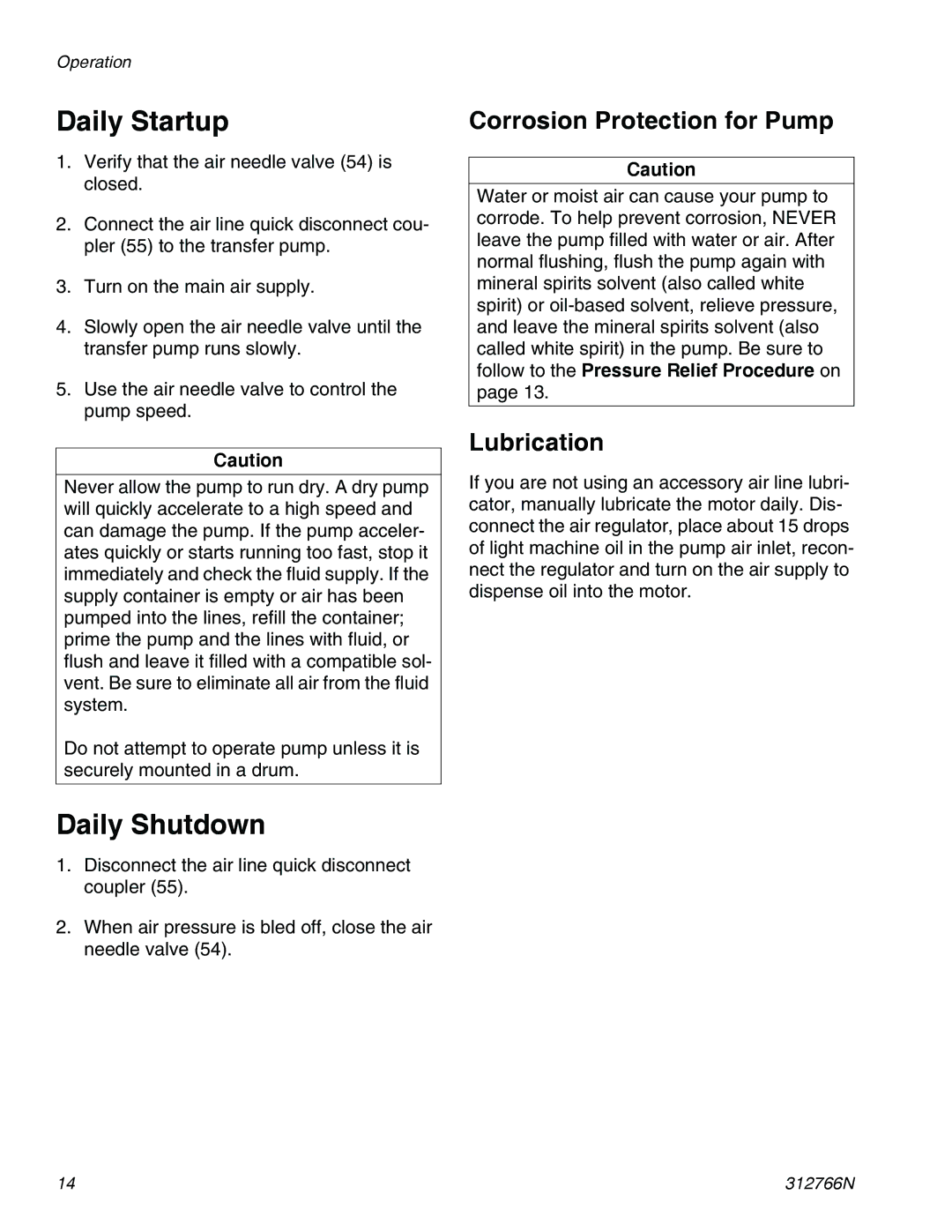 Graco 256200 important safety instructions Daily Startup, Daily Shutdown 