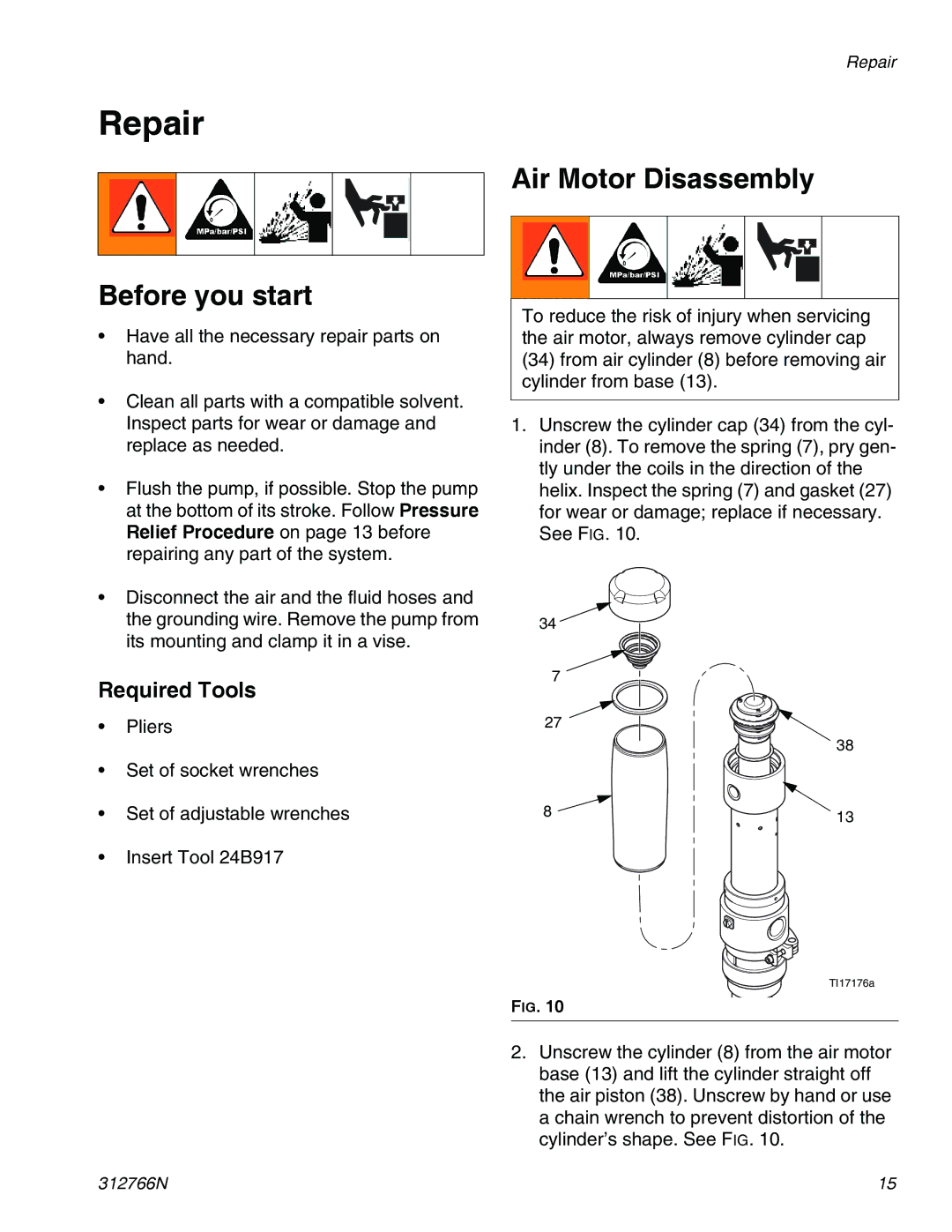 Graco 256200 important safety instructions Repair, Before you start, Air Motor Disassembly 