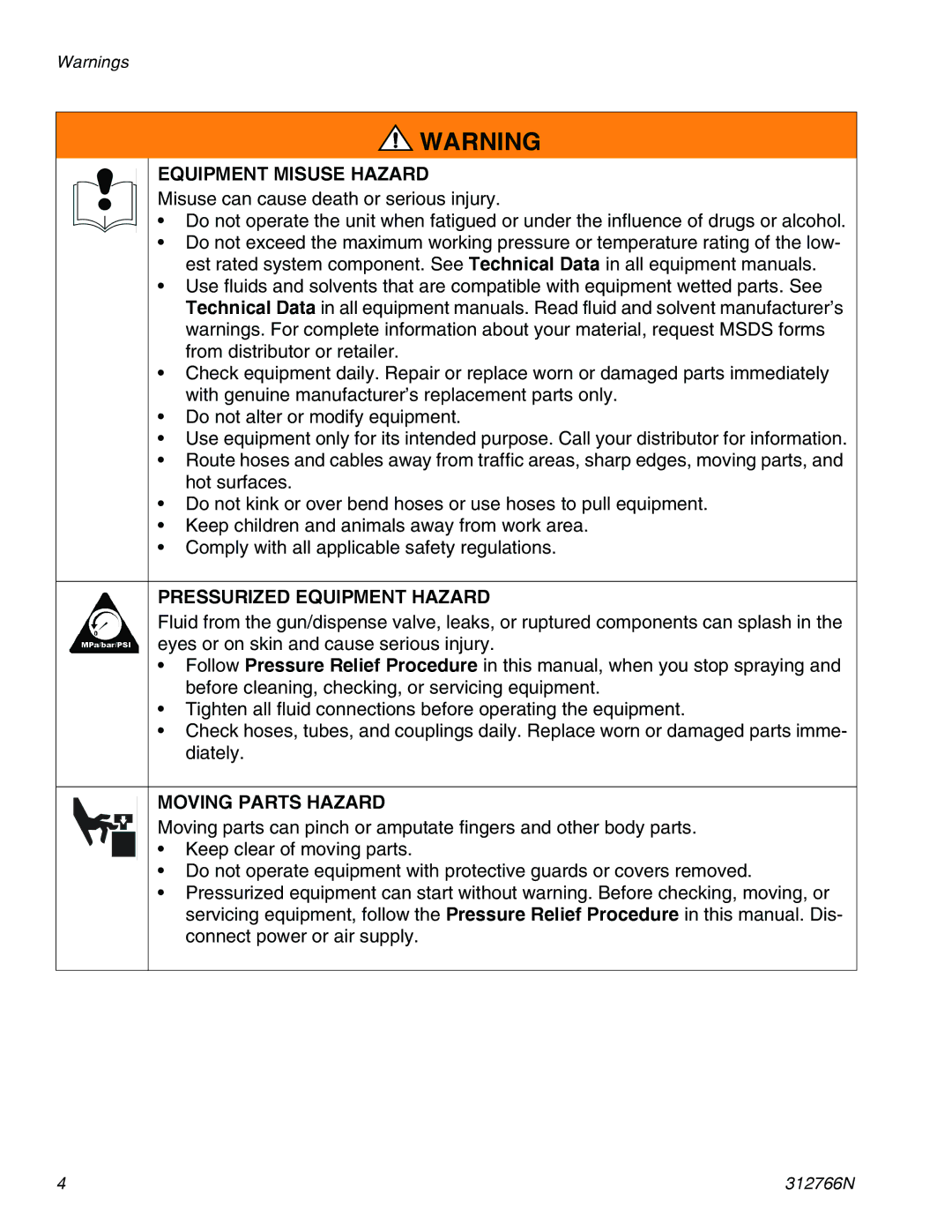 Graco 256200 important safety instructions Equipment Misuse Hazard 