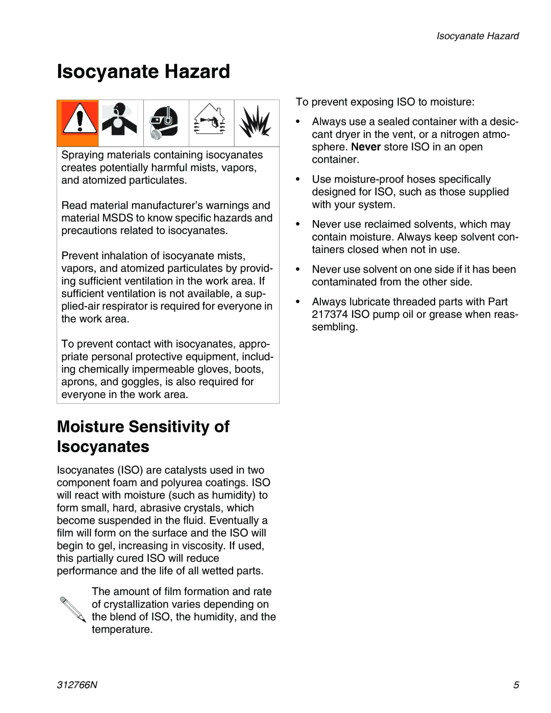 Graco 256200 important safety instructions Isocyanate Hazard, Moisture Sensitivity of Isocyanates 