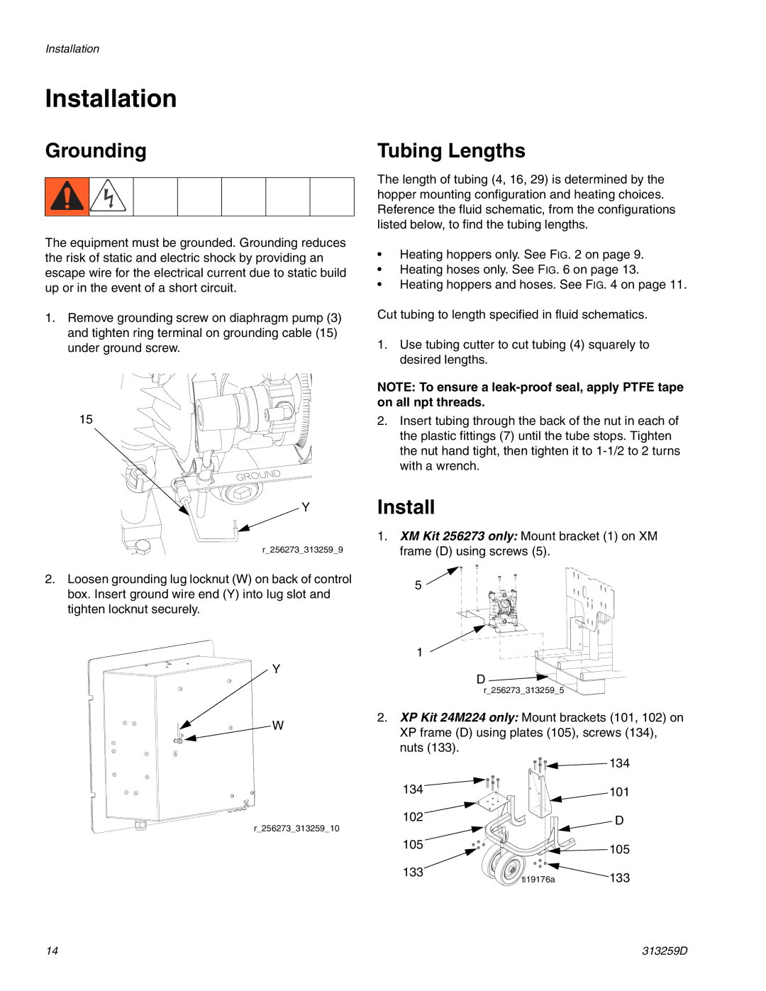 Graco 256273(HM), 24M224(HP) important safety instructions Installation, Grounding 