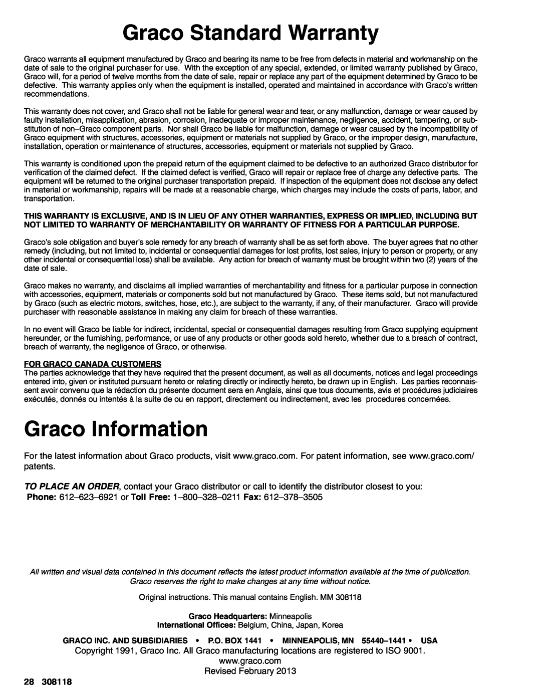 Graco 256713, 256714, 223540, 224348 important safety instructions Graco Standard Warranty, Graco Information 