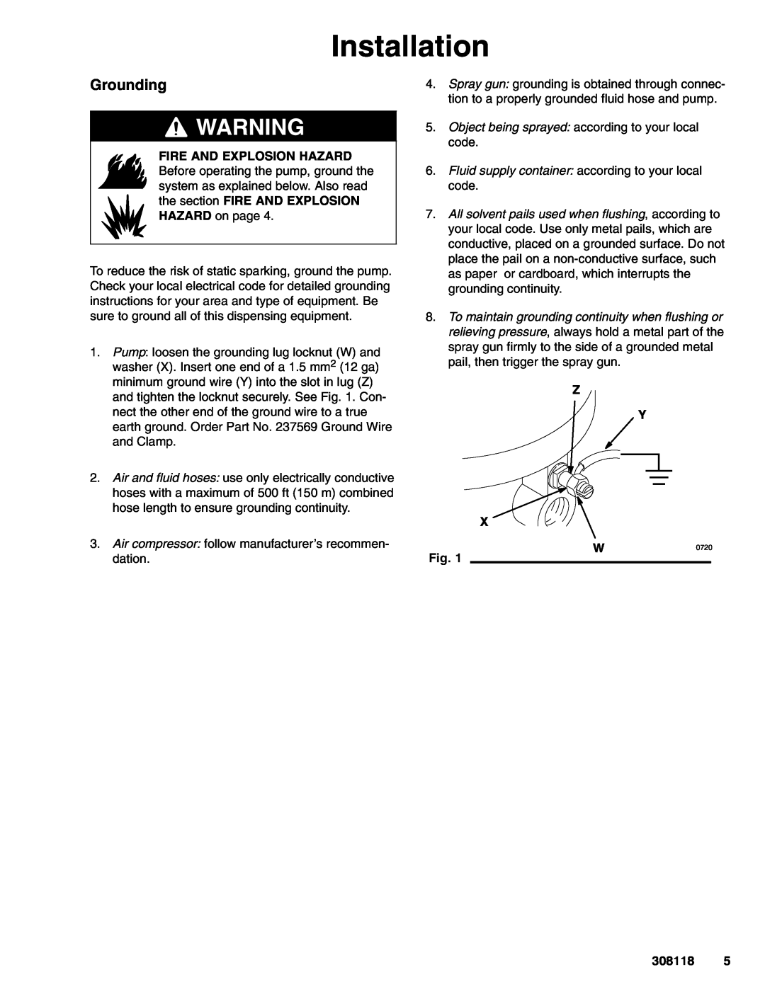Graco 256714, 256713, 223540, 224348 important safety instructions Installation, Grounding, Z Y 