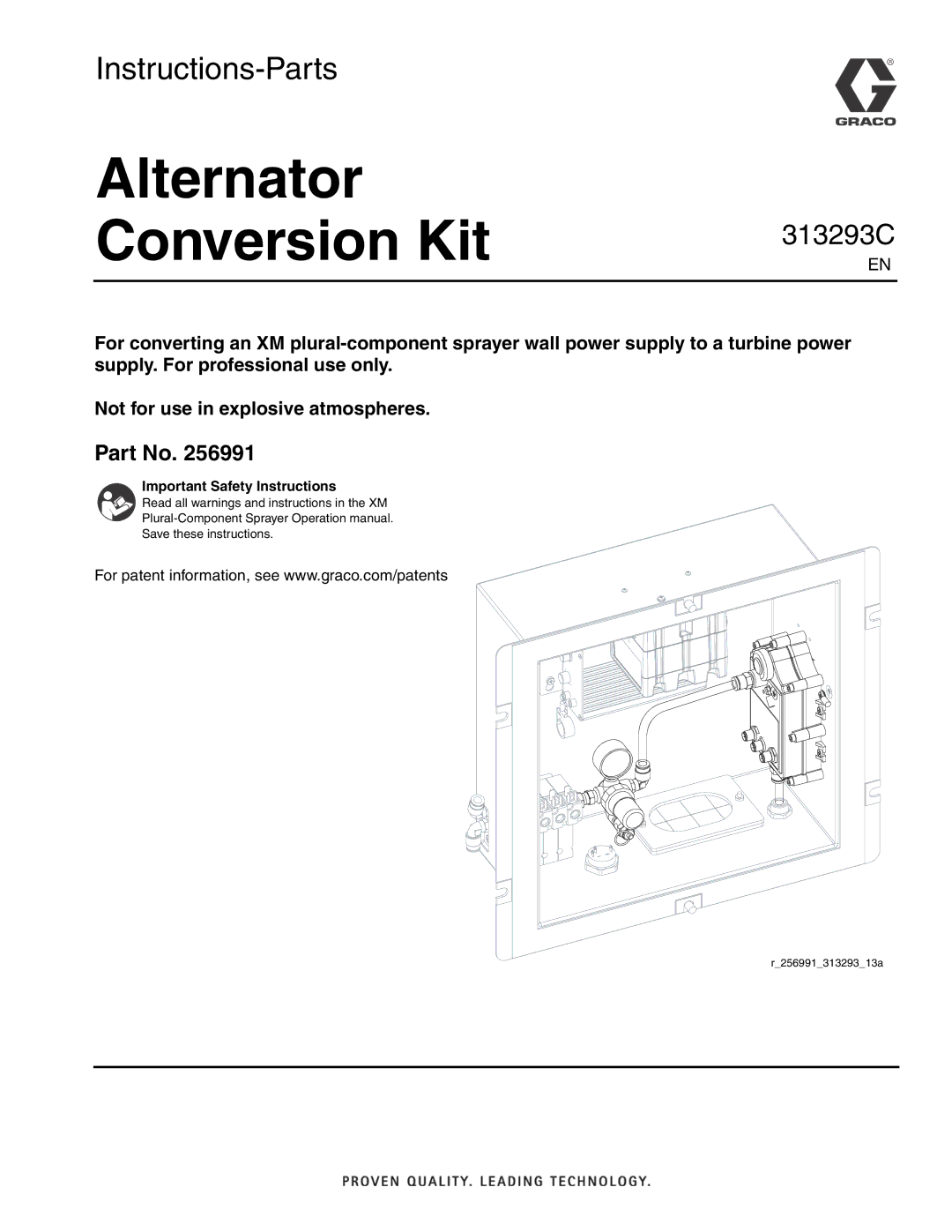 Graco 256991 important safety instructions Alternator Conversion Kit 