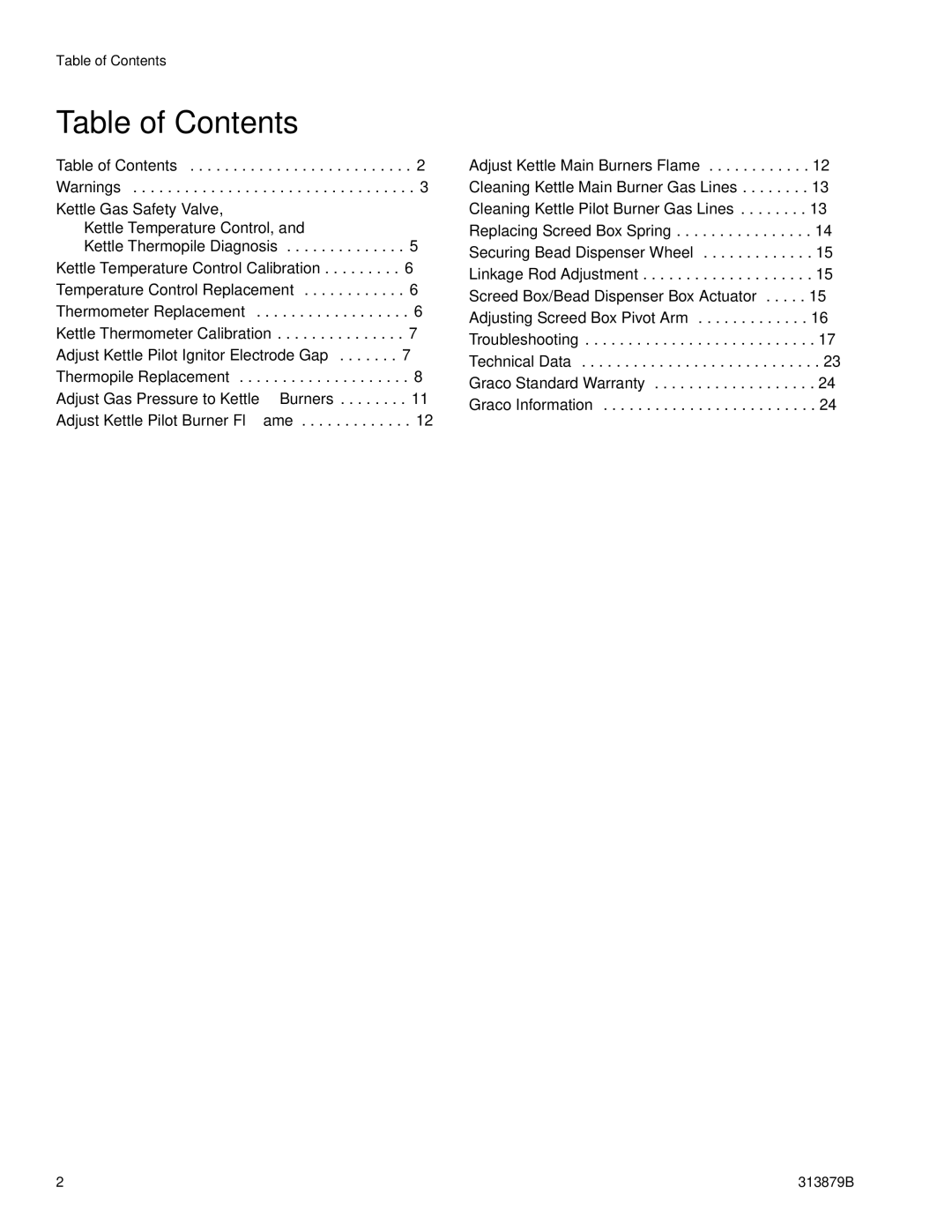 Graco 258699, 257500 important safety instructions Table of Contents 