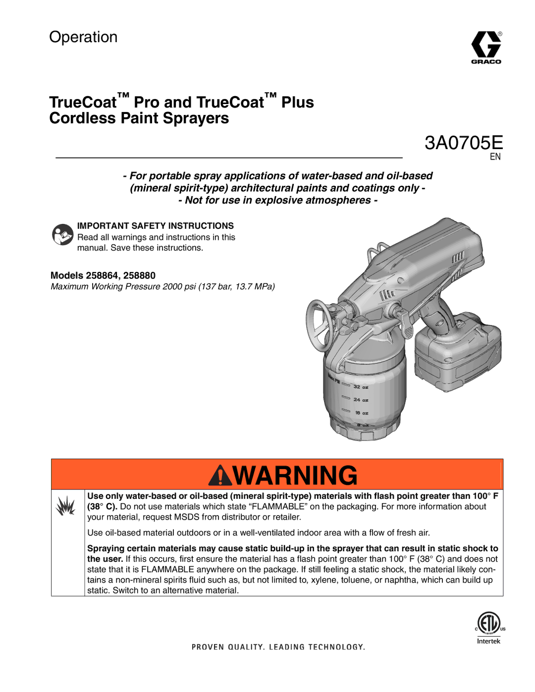 Graco 258864, 258880 important safety instructions 3A0705E 