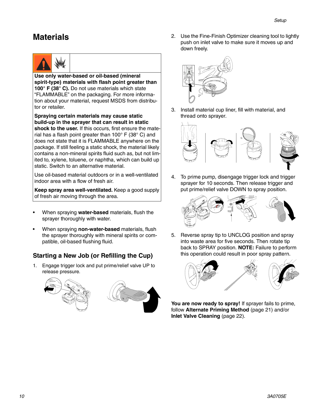 Graco 258880, 258864 important safety instructions Materials, Starting a New Job or Refilling the Cup 