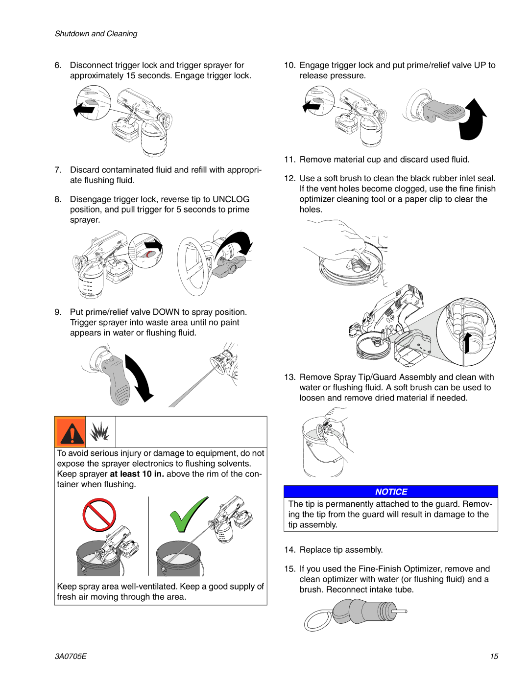 Graco 258864, 258880 important safety instructions Water or flushing fluid. a soft brush can be used to 