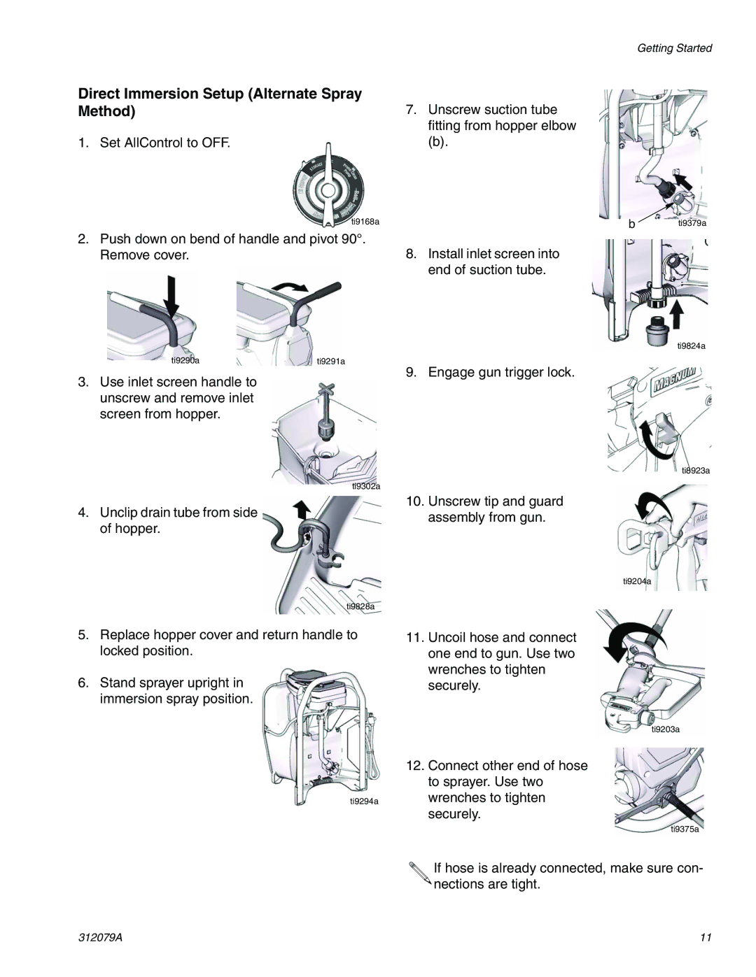 Graco 261800 specifications Direct Immersion Setup Alternate Spray Method 