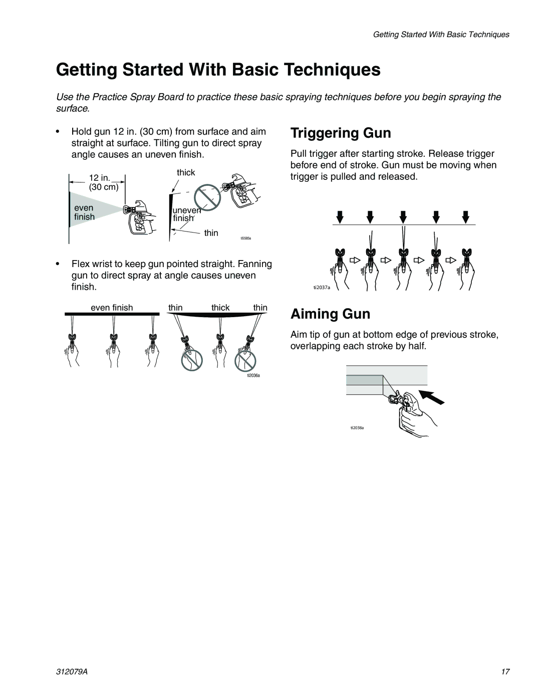 Graco 261800 specifications Getting Started With Basic Techniques, Triggering Gun, Aiming Gun 