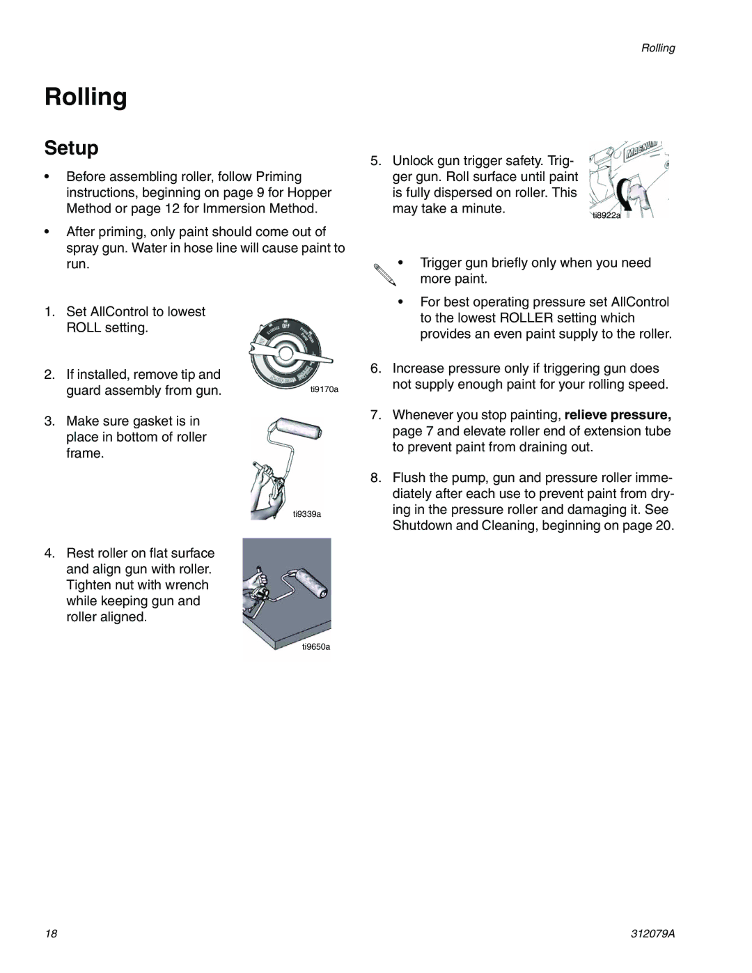 Graco 261800 specifications Rolling, Setup 