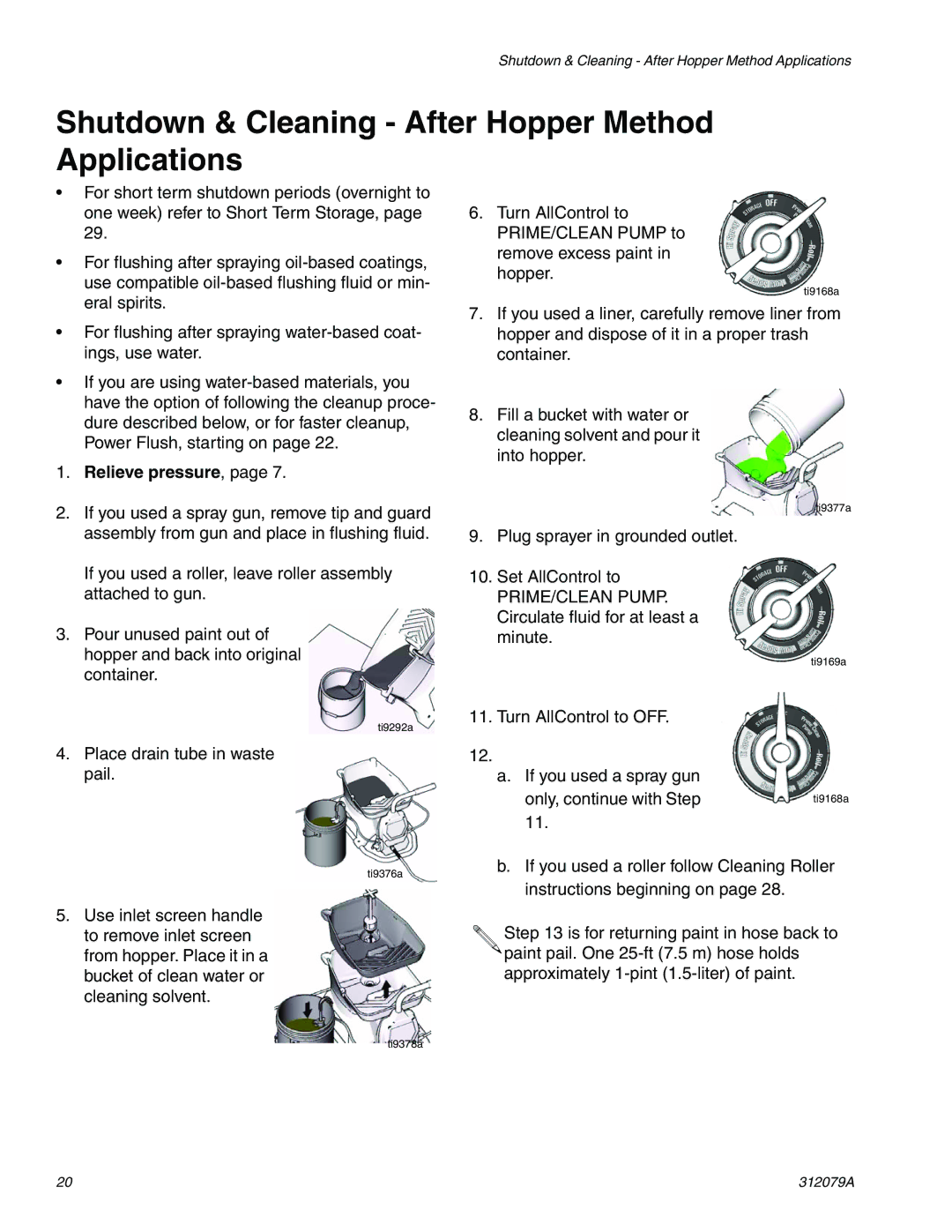 Graco 261800 specifications Shutdown & Cleaning After Hopper Method Applications, Relieve pressure 