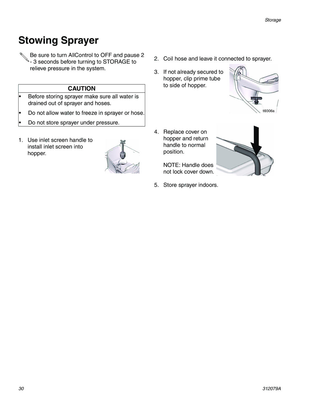 Graco 261800 specifications Stowing Sprayer 