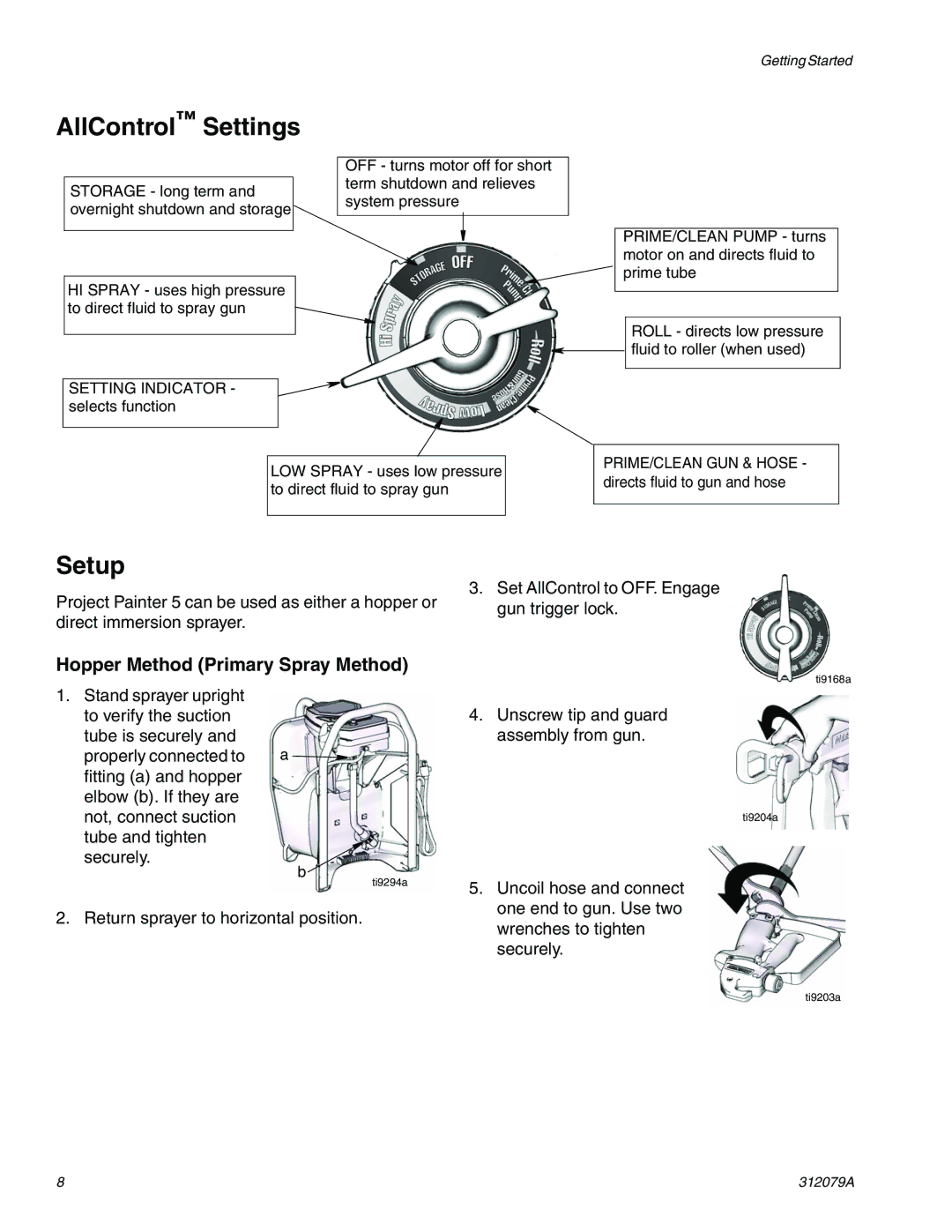 Graco 261800 specifications AllControl Settings, Setup, Hopper Method Primary Spray Method 